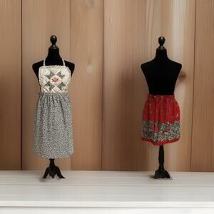 Vintage 70s Cottagecore Apron Bundle: Bib + Half Apron, Handmade USA, Trad Wife